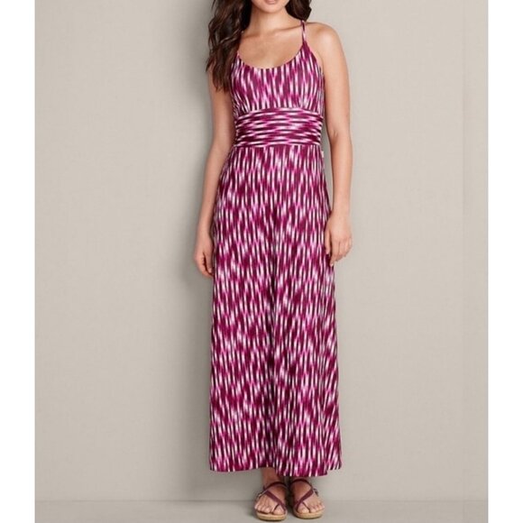 Eddie Bauer Women’s Maxi Dress Size S Space Dyed Aster Cranberry Racer Back - Picture 1 of 7